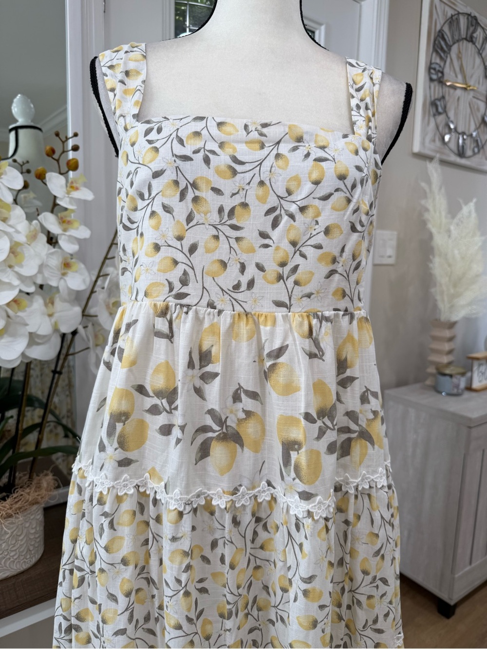 New Dress HAUTE HIPPIE Lemon Print Tiered Midi Sundress Sz.12 Cotton Party - Picture 5 of 14